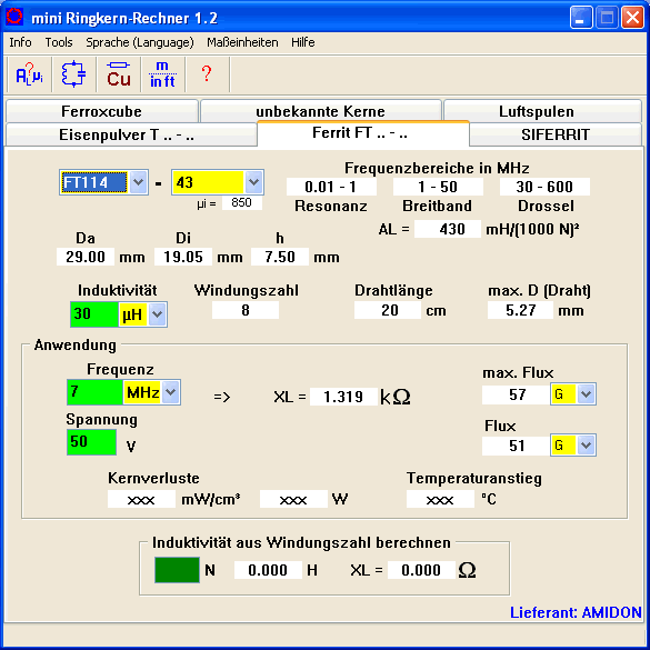 Screenshop Mini-Ringkernrechner von DL5SWB